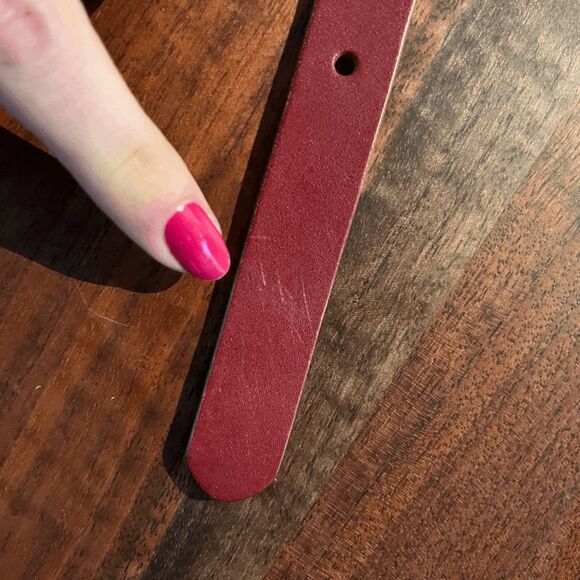 VTG Lands’ End Leather Belt Maroon Gold Buckle Boho Western Preppy Large - Picture 8 of 8